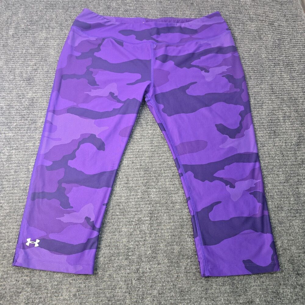 Under Armour Pants Women’s Size Large Purple Camo Capri Heat Gear Stretch